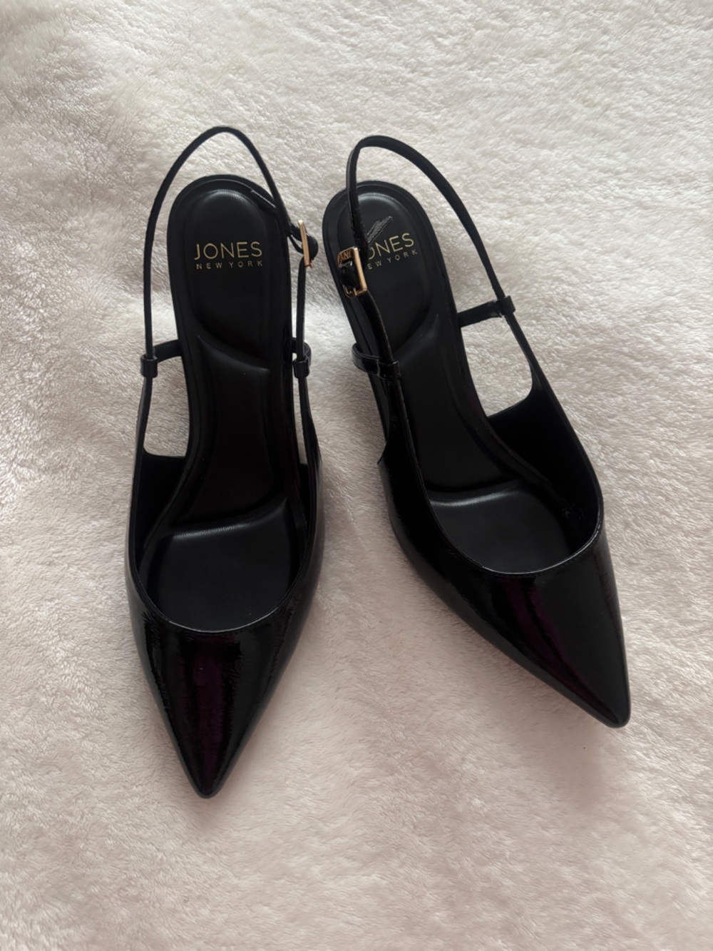 Jones New York Black Patent Slingback Pointed Toe Heels